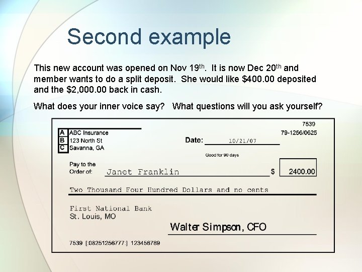 Second example This new account was opened on Nov 19 th. It is now