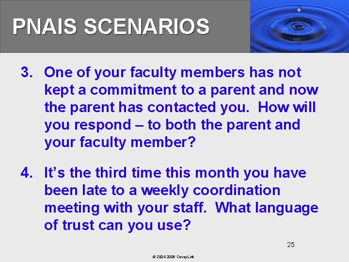 PNAIS SCENARIOS 3. One of your faculty members has not kept a commitment to