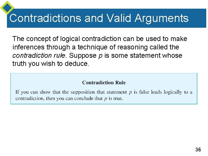 Contradictions and Valid Arguments The concept of logical contradiction can be used to make