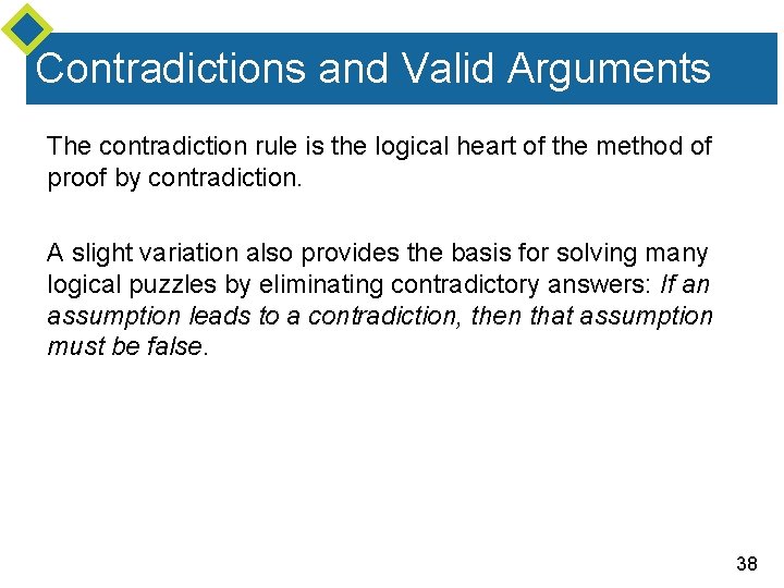 Contradictions and Valid Arguments The contradiction rule is the logical heart of the method