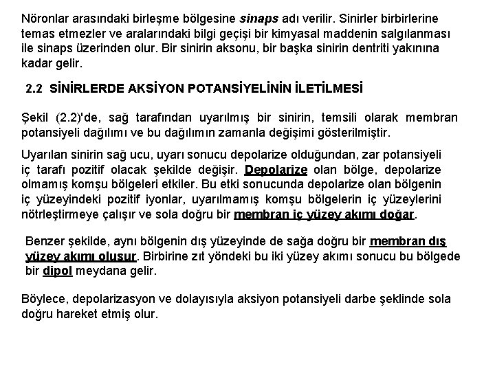 Nöronlar arasındaki birleşme bölgesine sinaps adı verilir. Sinirler birbirlerine temas etmezler ve aralarındaki bilgi