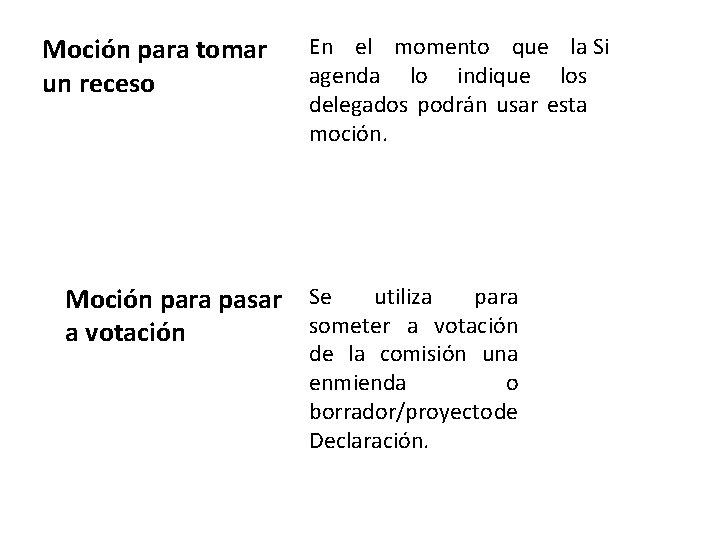 Moción para tomar un receso En el momento que la Si agenda lo indique