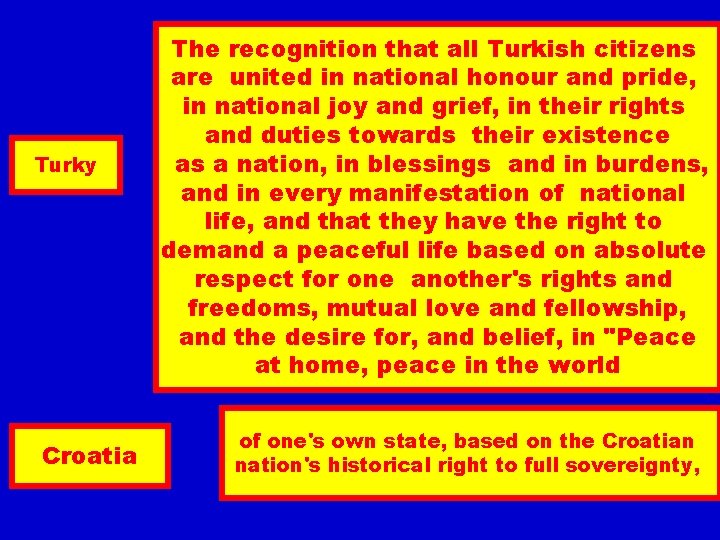 Turky Croatia The recognition that all Turkish citizens are united in national honour and