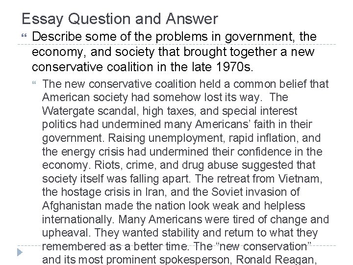Essay Question and Answer Describe some of the problems in government, the economy, and Essay Question and Answer Describe some of the problems in government, the economy, and