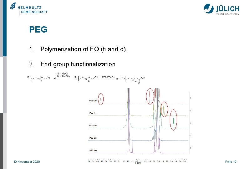 PEG 1. Polymerization of EO (h and d) 2. End group functionalization 10 November