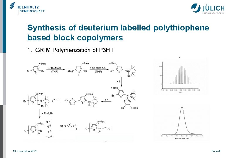 Synthesis of deuterium labelled polythiophene based block copolymers 1. GRIM Polymerization of P 3