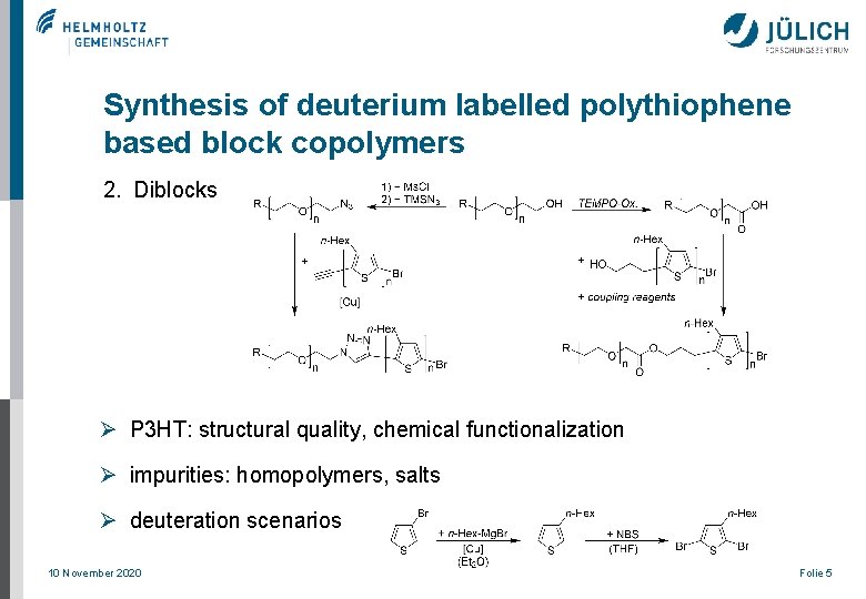 Synthesis of deuterium labelled polythiophene based block copolymers 2. Diblocks Ø P 3 HT: