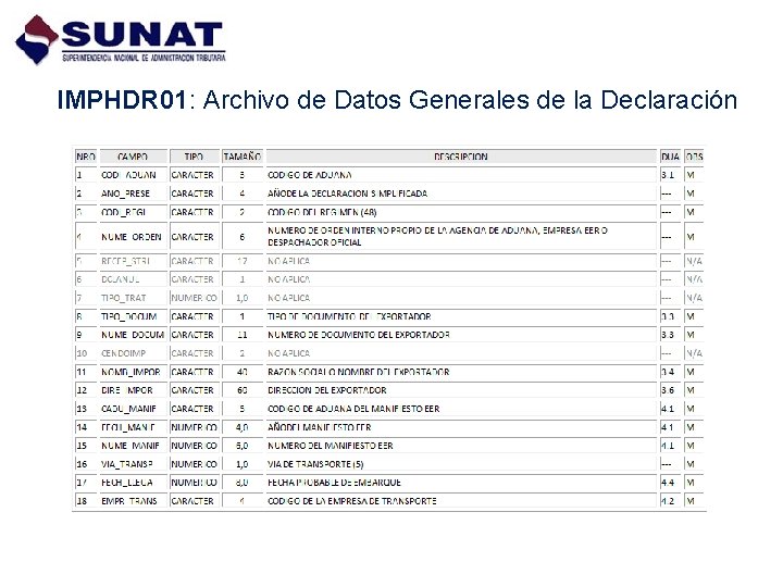IMPHDR 01: Archivo de Datos Generales de la Declaración 