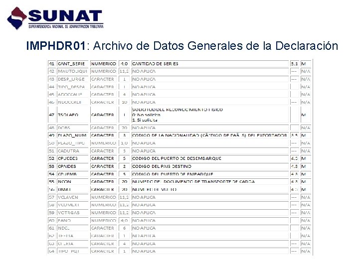 IMPHDR 01: Archivo de Datos Generales de la Declaración 