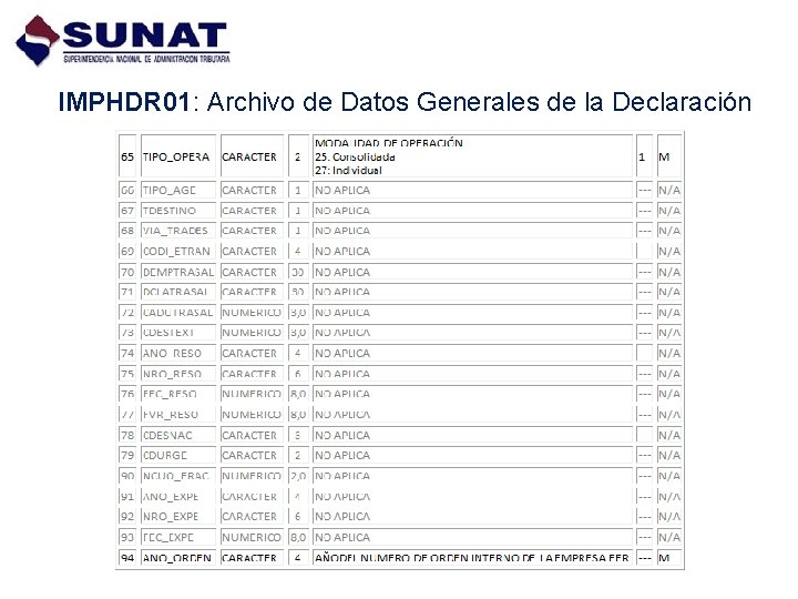 IMPHDR 01: Archivo de Datos Generales de la Declaración 