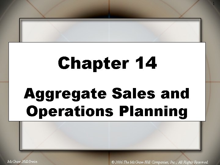 1 Chapter 14 Aggregate Sales and Operations Planning Mc. Graw-Hill/Irwin © 2006 The Mc.