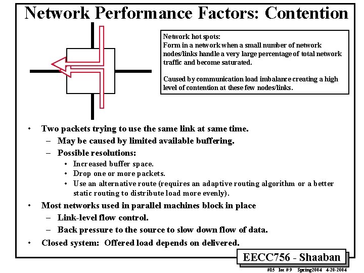 Network Performance Factors: Contention Network hot spots: Form in a network when a small