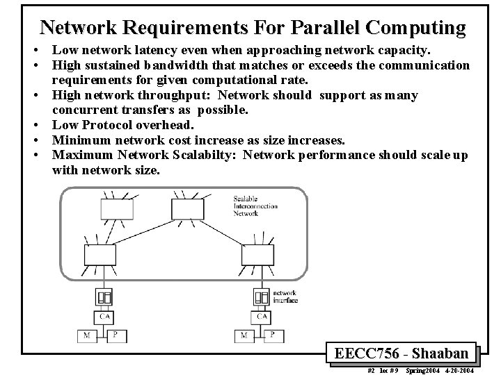 Network Requirements For Parallel Computing • Low network latency even when approaching network capacity.