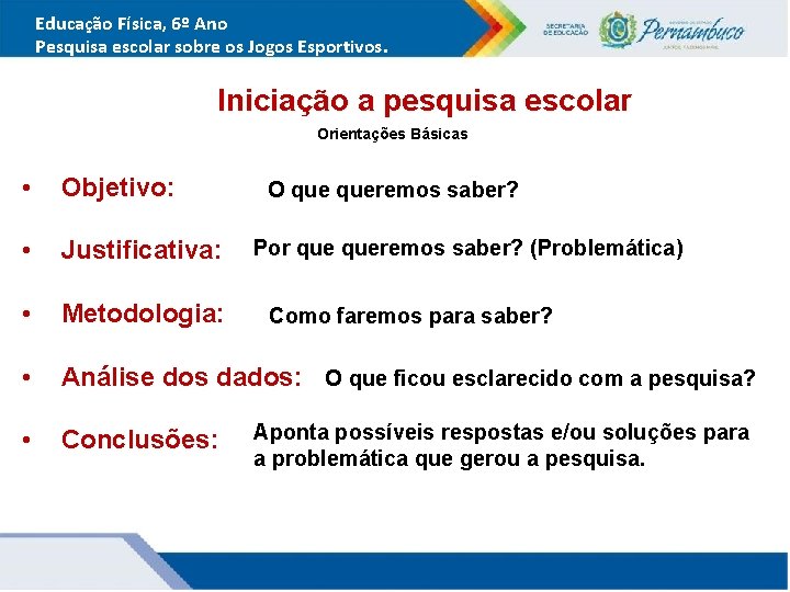 Educação Física, 6º Ano Pesquisa escolar sobre os Jogos Esportivos. Iniciação a pesquisa escolar Educação Física, 6º Ano Pesquisa escolar sobre os Jogos Esportivos. Iniciação a pesquisa escolar
