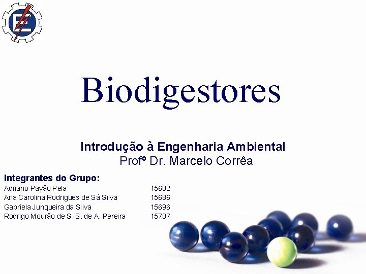 Biodigestores Introdução à Engenharia Ambiental Profº Dr. Marcelo Corrêa Integrantes do Grupo: Adriano Payão