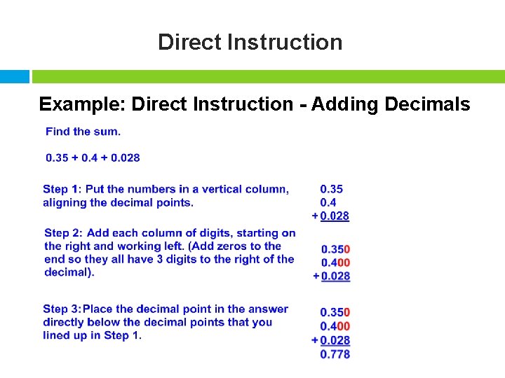Direct Instruction Example: Direct Instruction - Adding Decimals 