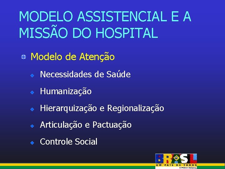 MODELO ASSISTENCIAL E A MISSÃO DO HOSPITAL Modelo de Atenção Necessidades de Saúde Humanização