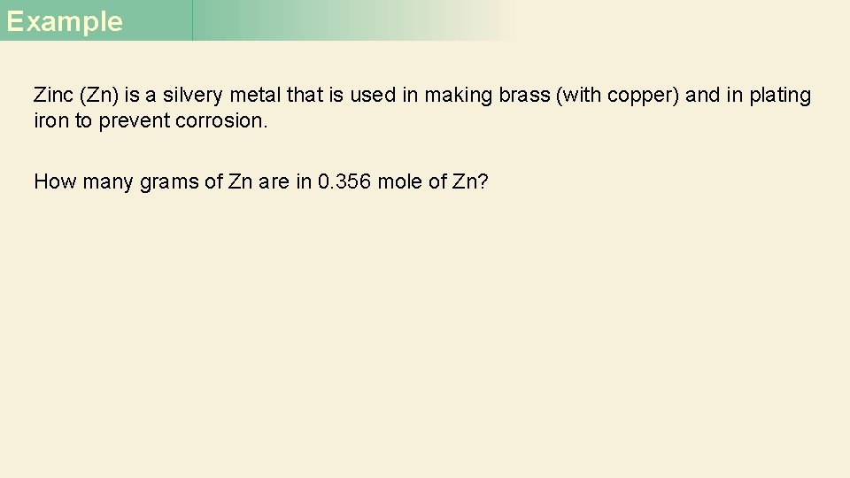 Example Zinc (Zn) is a silvery metal that is used in making brass (with Example Zinc (Zn) is a silvery metal that is used in making brass (with