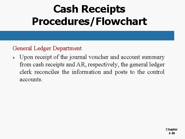 Cash Receipts Procedures/Flowchart General Ledger Department Ø Upon receipt of the journal voucher and