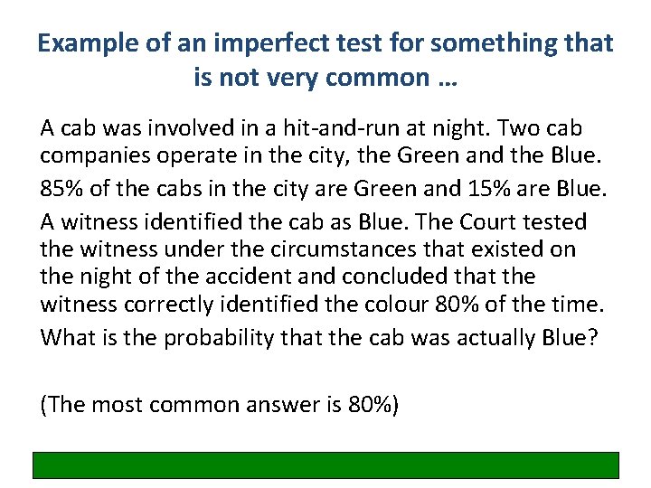 Example of an imperfect test for something that is not very common … A