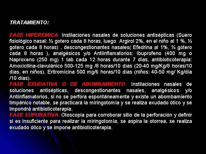 TRATAMIENTO: FASE HIPEREMICA: Instilaciones nasales de soluciones antisépticas (Suero fisiológico nasal: ¼ gotero cada TRATAMIENTO: FASE HIPEREMICA: Instilaciones nasales de soluciones antisépticas (Suero fisiológico nasal: ¼ gotero cada