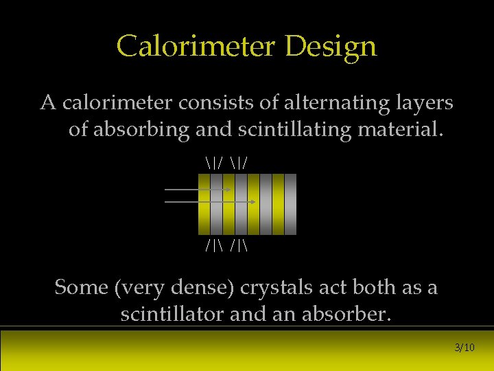 Calorimeter Design A calorimeter consists of alternating layers of absorbing and scintillating material. Some