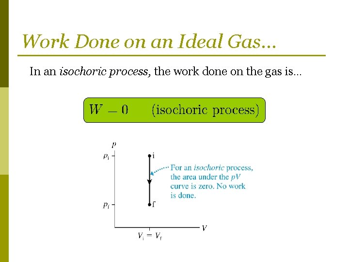 Work Done on an Ideal Gas… In an isochoric process, the work done on