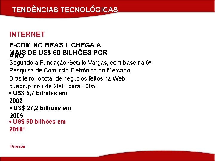 TENDÊNCIAS TECNOLÓGICAS INTERNET E-COM NO BRASIL CHEGA A MAIS ANO DE US$ 60 BILHÕES