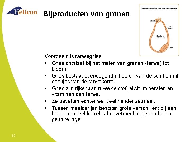 Bijproducten van granen Voorbeeld is tarwegries • Gries ontstaat bij het malen van granen