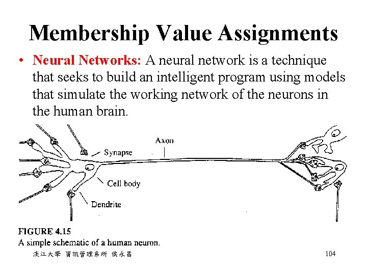 Membership Value Assignments • Neural Networks: A neural network is a technique that seeks