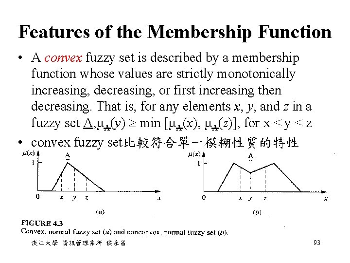 Features of the Membership Function • A convex fuzzy set is described by a