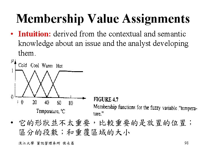 Membership Value Assignments • Intuition: derived from the contextual and semantic knowledge about an