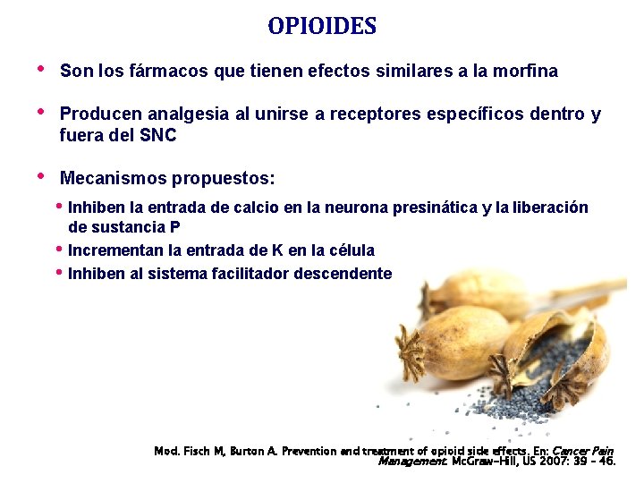 OPIOIDES • Son los fármacos que tienen efectos similares a la morfina • Producen