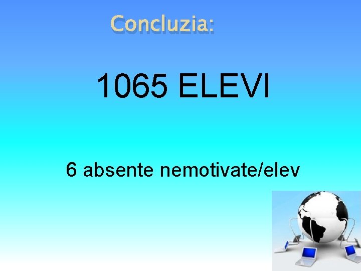Concluzia: 1065 ELEVI 6 absente nemotivate/elev 