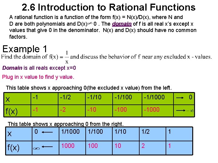 2. 6 Introduction to Rational Functions A rational function is a function of the