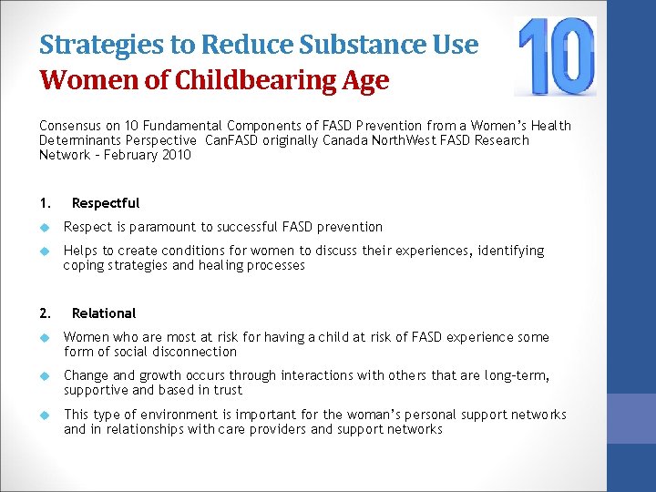 Strategies to Reduce Substance Use Women of Childbearing Age Consensus on 10 Fundamental Components