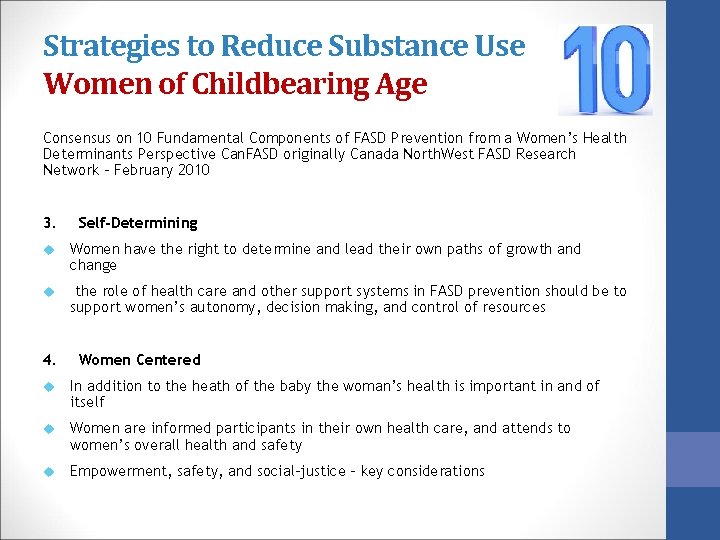 Strategies to Reduce Substance Use Women of Childbearing Age Consensus on 10 Fundamental Components