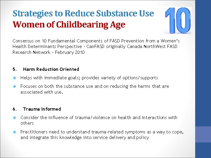 Strategies to Reduce Substance Use Women of Childbearing Age Consensus on 10 Fundamental Components