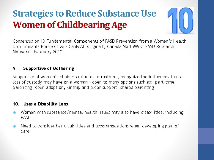 Strategies to Reduce Substance Use Women of Childbearing Age Consensus on 10 Fundamental Components