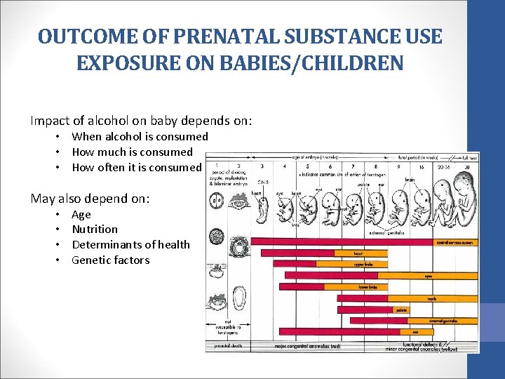 OUTCOME OF PRENATAL SUBSTANCE USE EXPOSURE ON BABIES/CHILDREN Impact of alcohol on baby depends