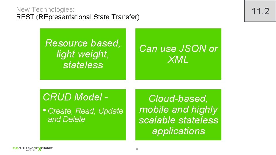 New Technologies: REST (REpresentational State Transfer) Resource based, light weight, stateless Can use JSON