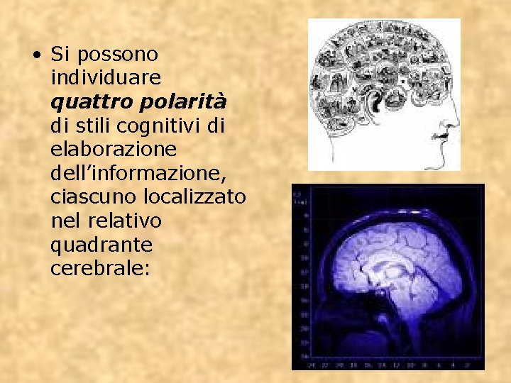 • Si possono individuare quattro polarità di stili cognitivi di elaborazione dell’informazione, ciascuno
