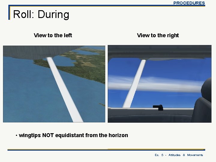 PROCEDURES Roll: During View to the left View to the right • wingtips NOT