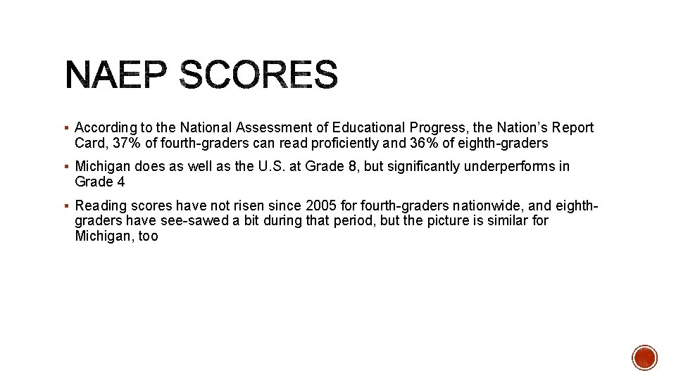 § According to the National Assessment of Educational Progress, the Nation’s Report Card, 37%