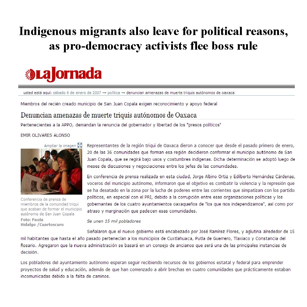 Indigenous migrants also leave for political reasons, as pro-democracy activists flee boss rule 