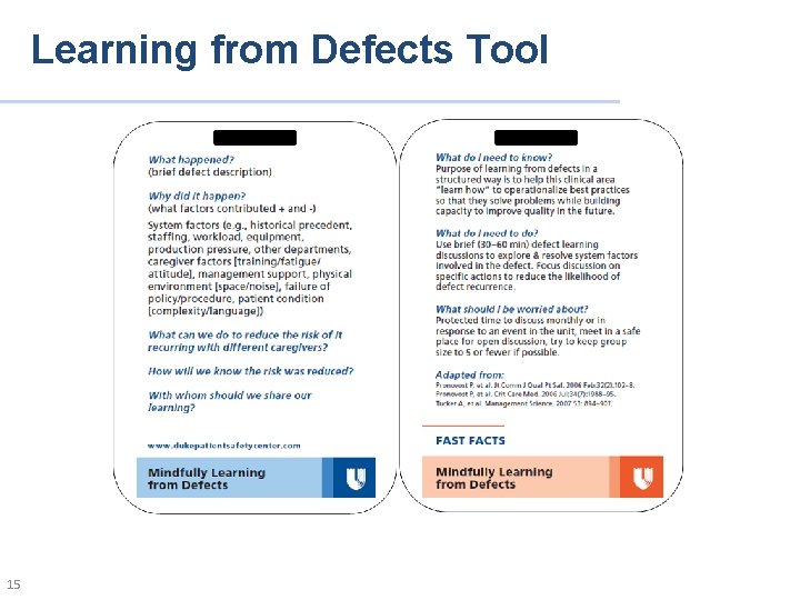 Learning from Defects Tool 15 