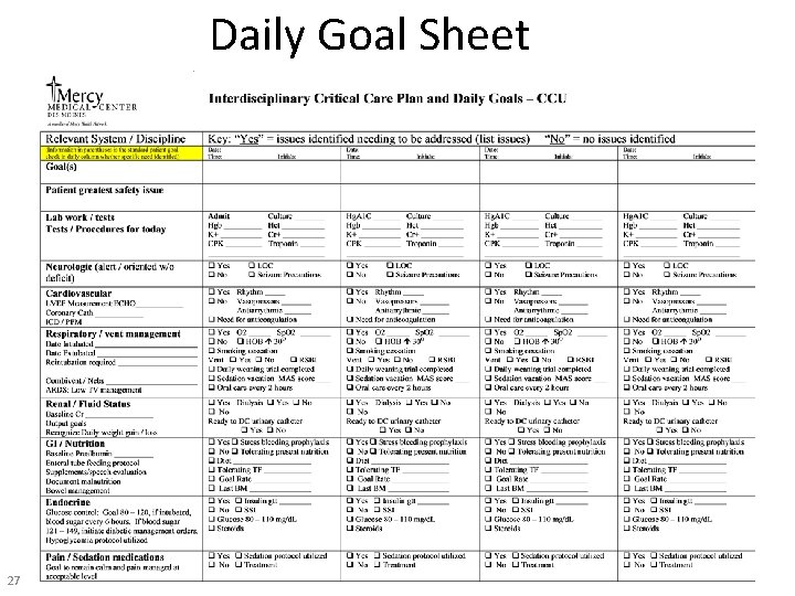 Daily Goal Sheet 27 