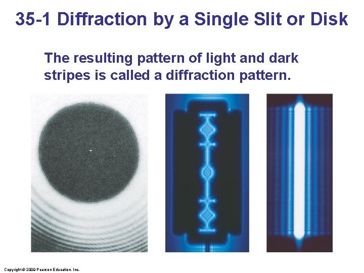 35 -1 Diffraction by a Single Slit or Disk The resulting pattern of light