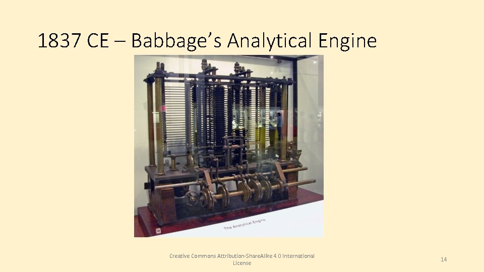 1837 CE – Babbage’s Analytical Engine Creative Commons Attribution-Share. Alike 4. 0 International License