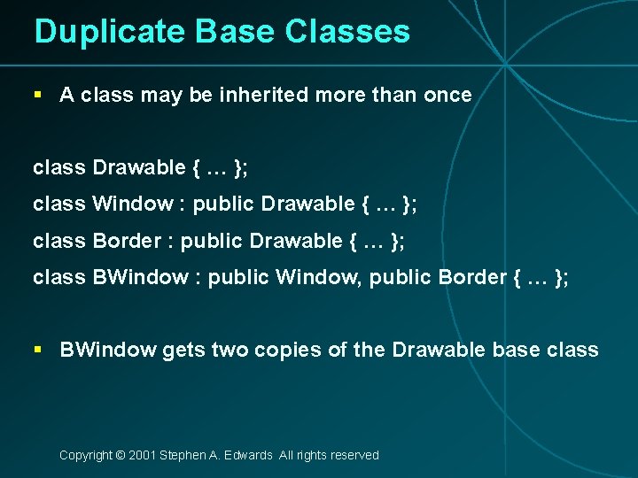 Duplicate Base Classes § A class may be inherited more than once class Drawable
